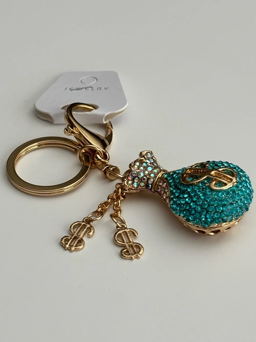 Crystal Money Bag Keychain Bag Charm Teal Gold